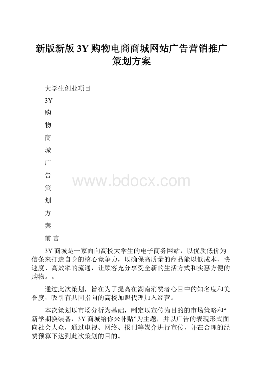 新版新版3Y购物电商商城网站广告营销推广策划方案.docx