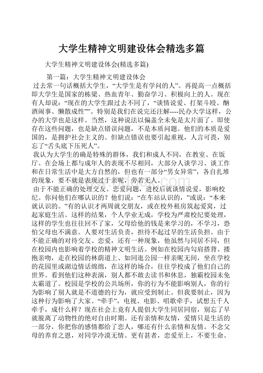 大学生精神文明建设体会精选多篇.docx