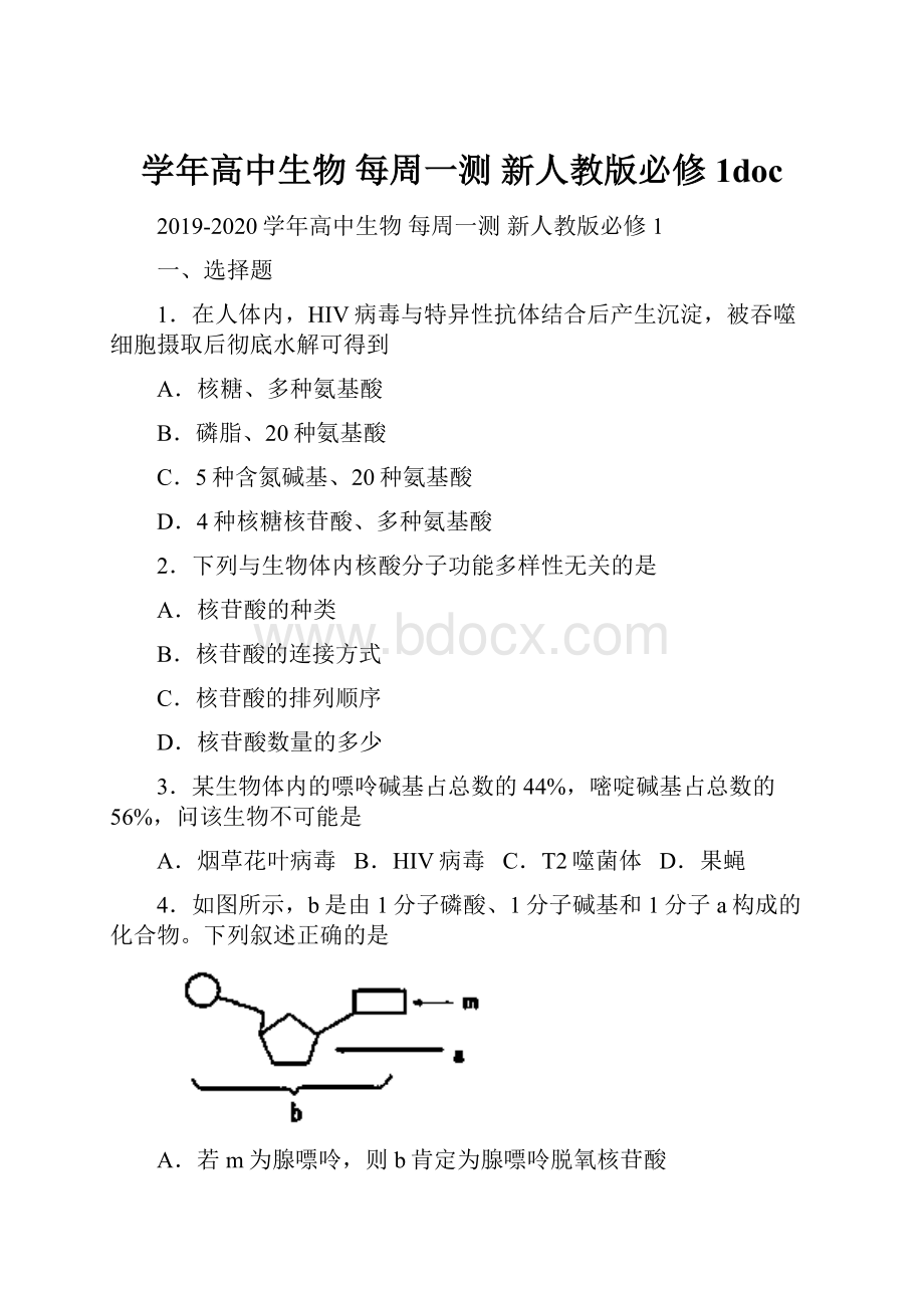 学年高中生物 每周一测 新人教版必修1docWord文档下载推荐.docx