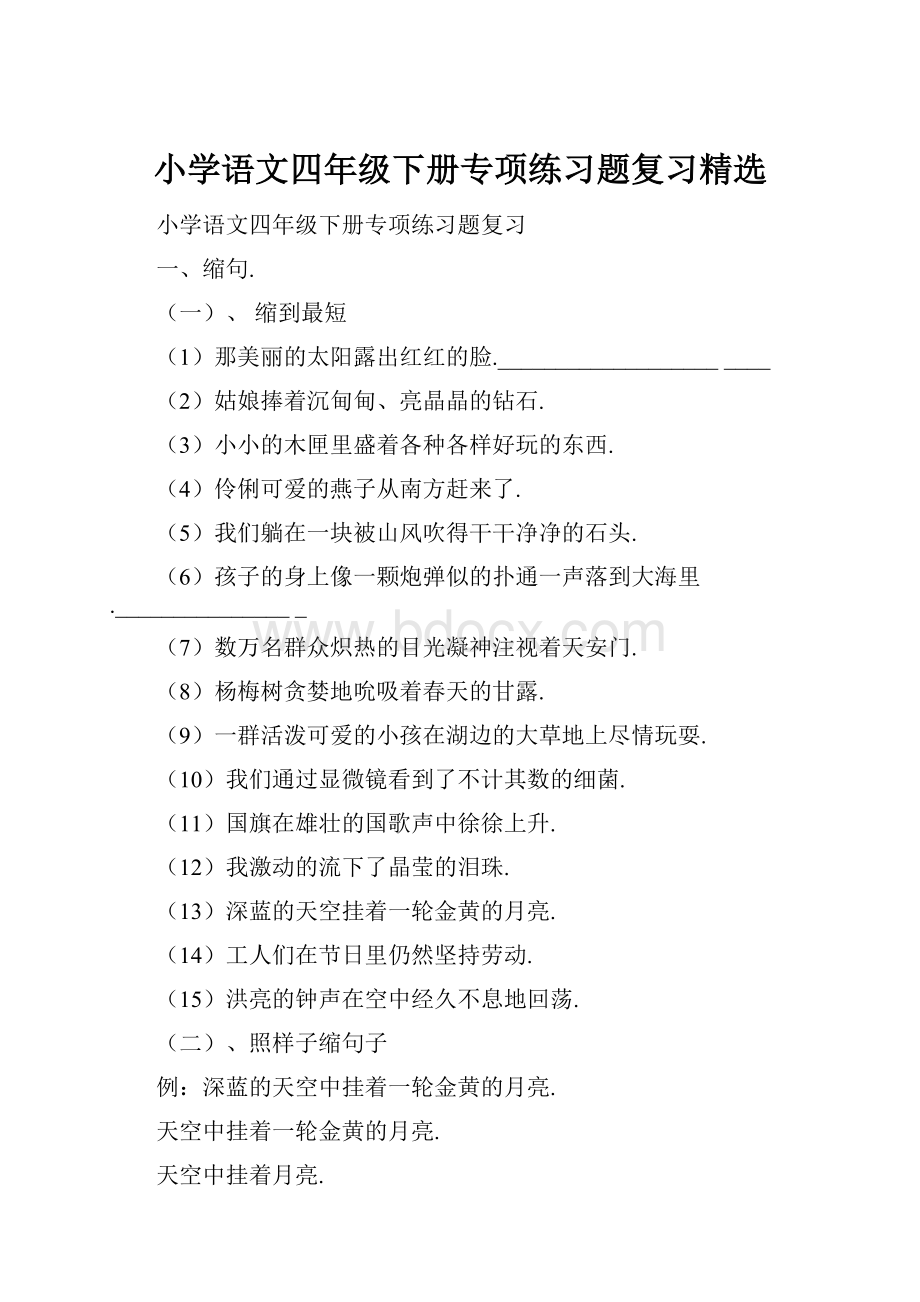 小学语文四年级下册专项练习题复习精选Word格式文档下载.docx