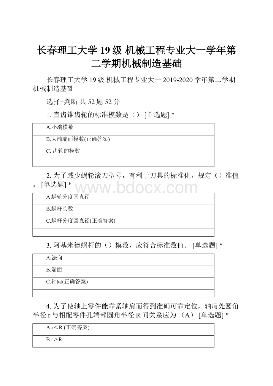 长春理工大学19级 机械工程专业大一学年第二学期机械制造基础.docx