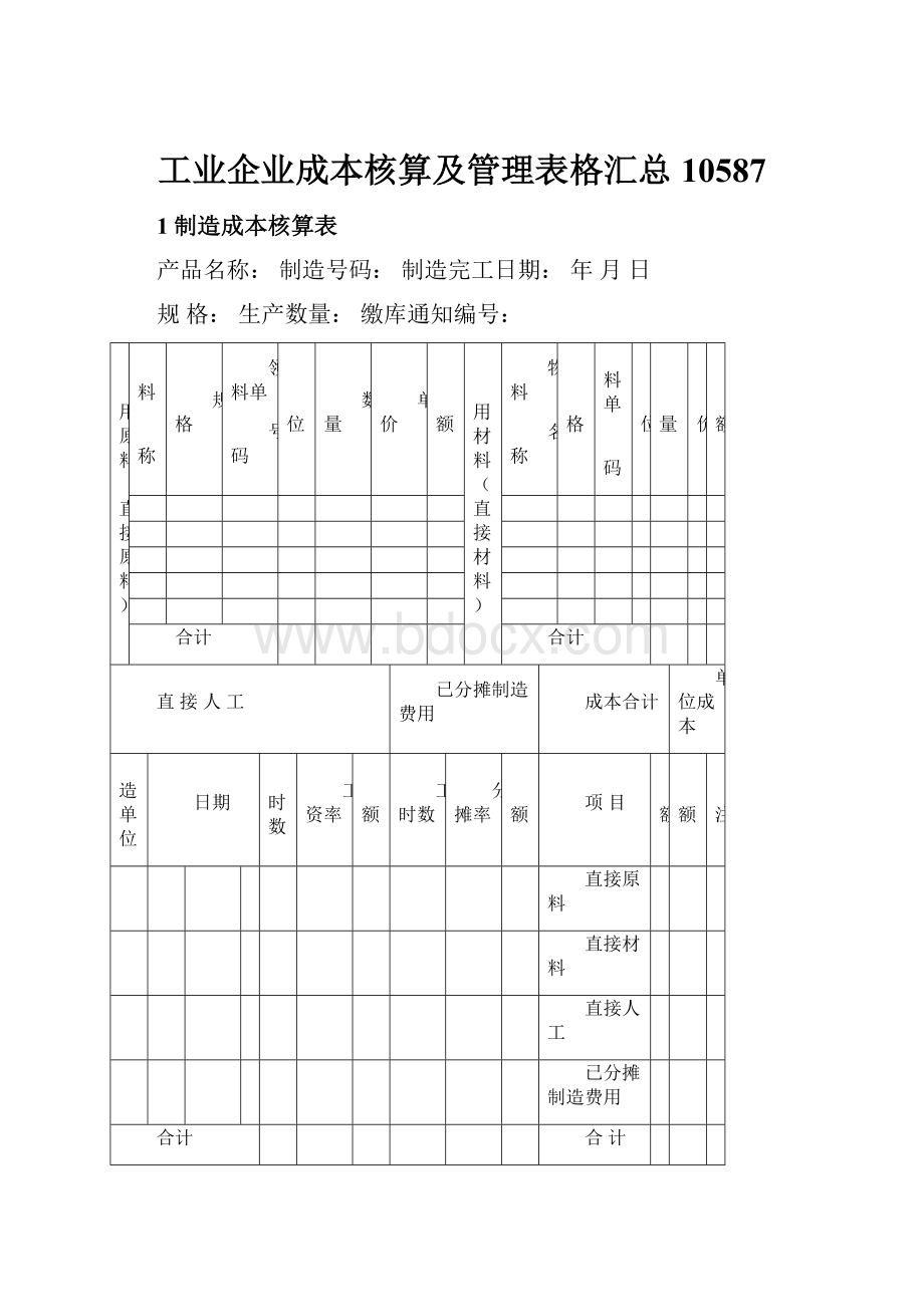 工业企业成本核算及管理表格汇总10587Word文档下载推荐.docx_第1页