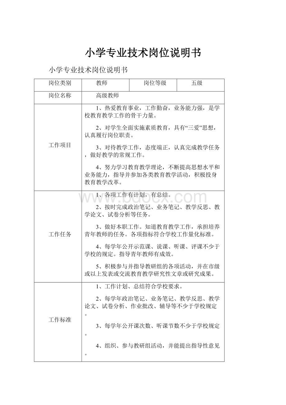 小学专业技术岗位说明书.docx_第1页