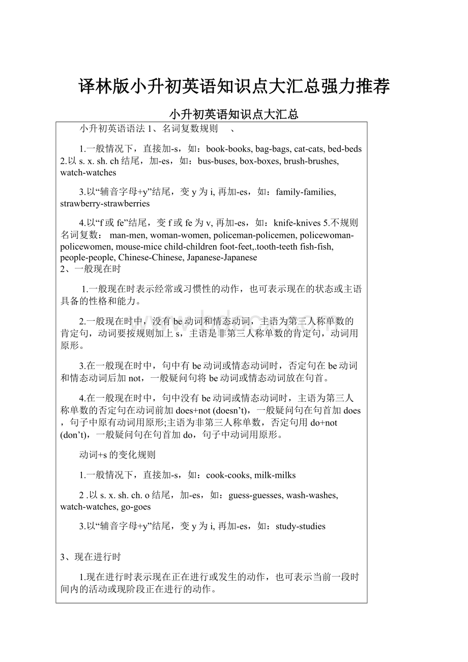 译林版小升初英语知识点大汇总强力推荐Word格式文档下载.docx