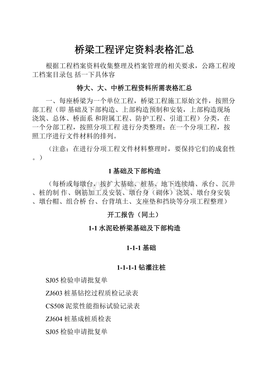 桥梁工程评定资料表格汇总Word文档格式.docx