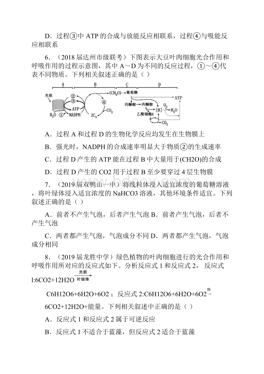 人教版高考生物二轮复习小题狂做专练10光合作用Word下载.docx_第3页