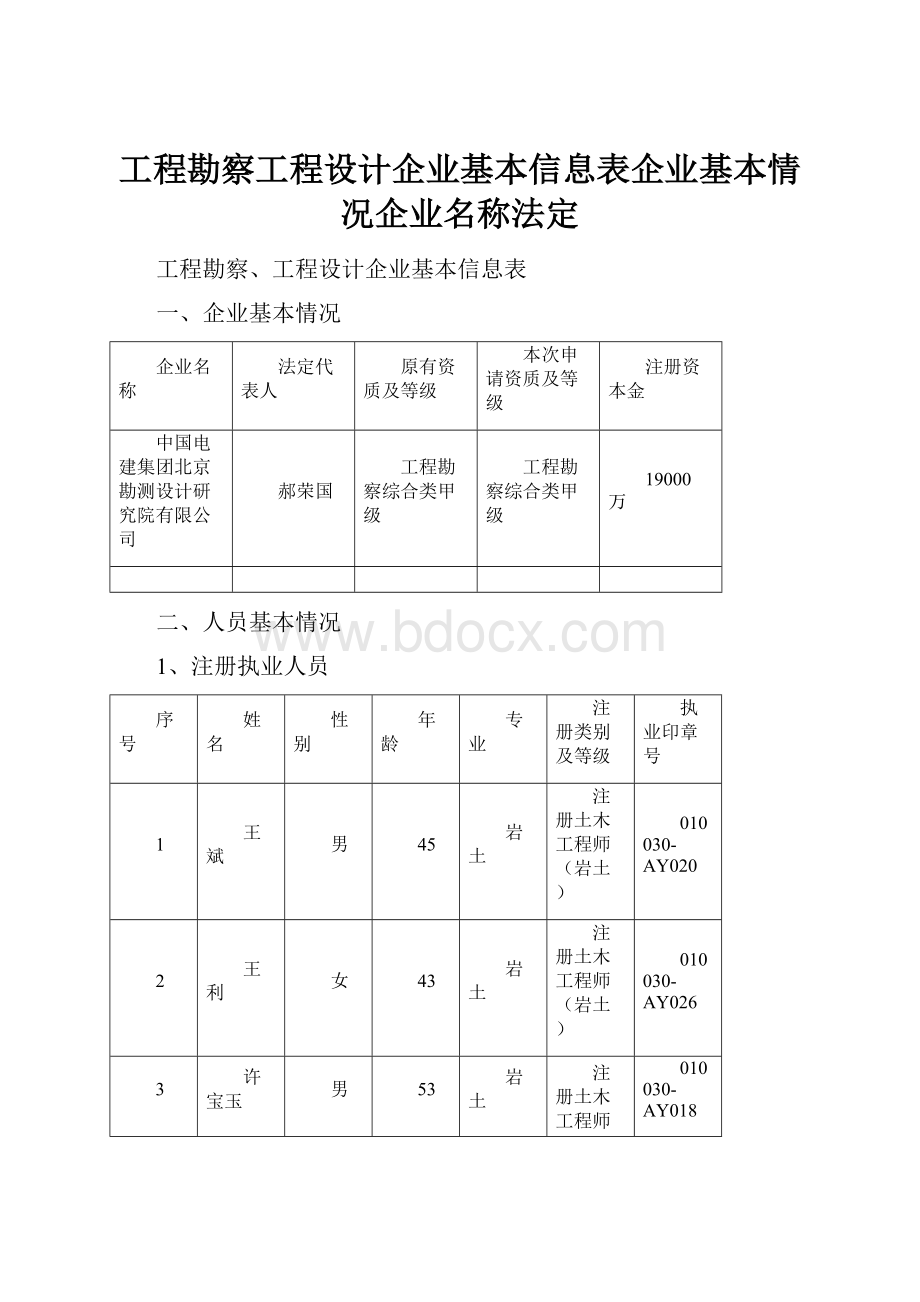 工程勘察工程设计企业基本信息表企业基本情况企业名称法定.docx