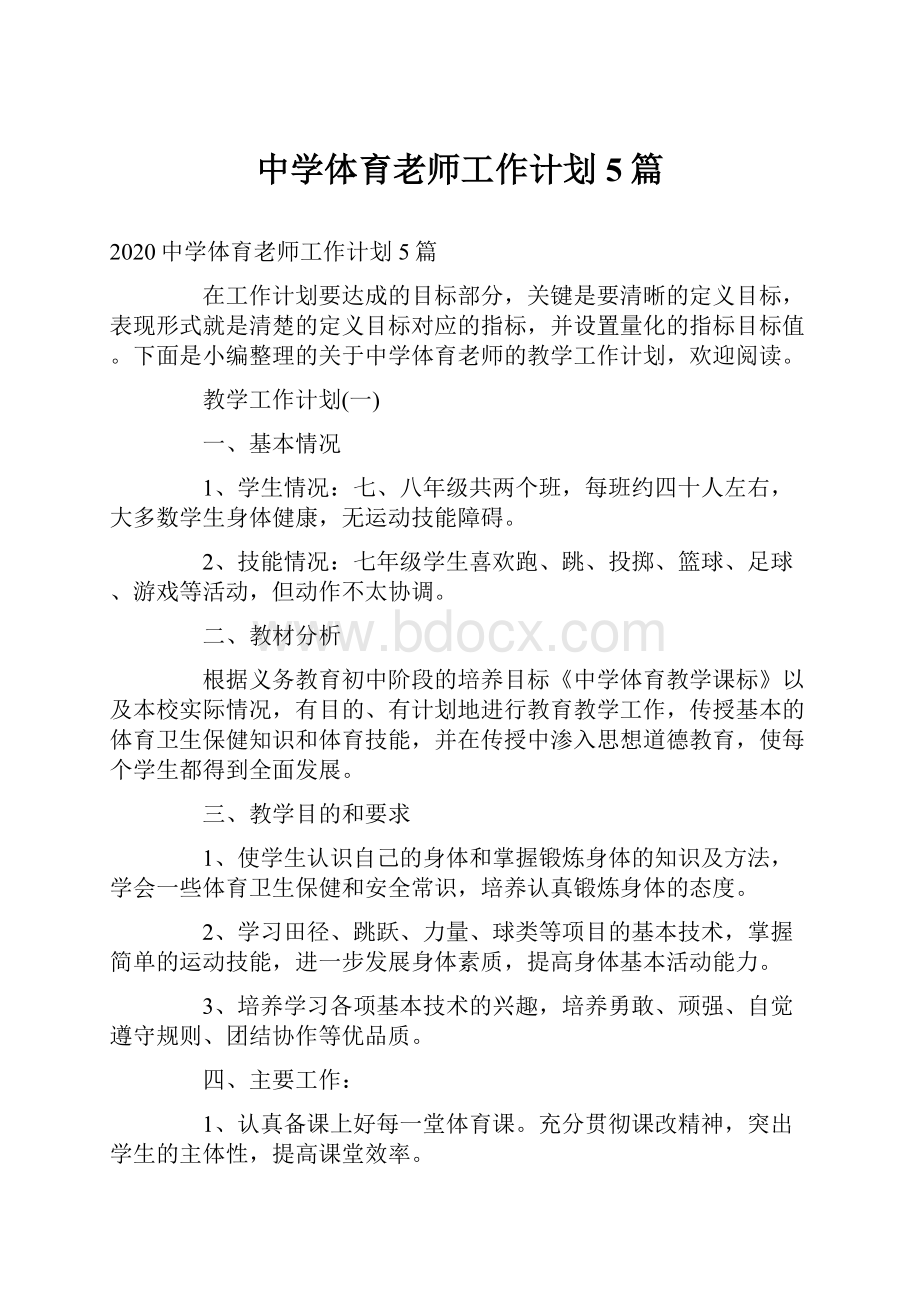 中学体育老师工作计划5篇.docx