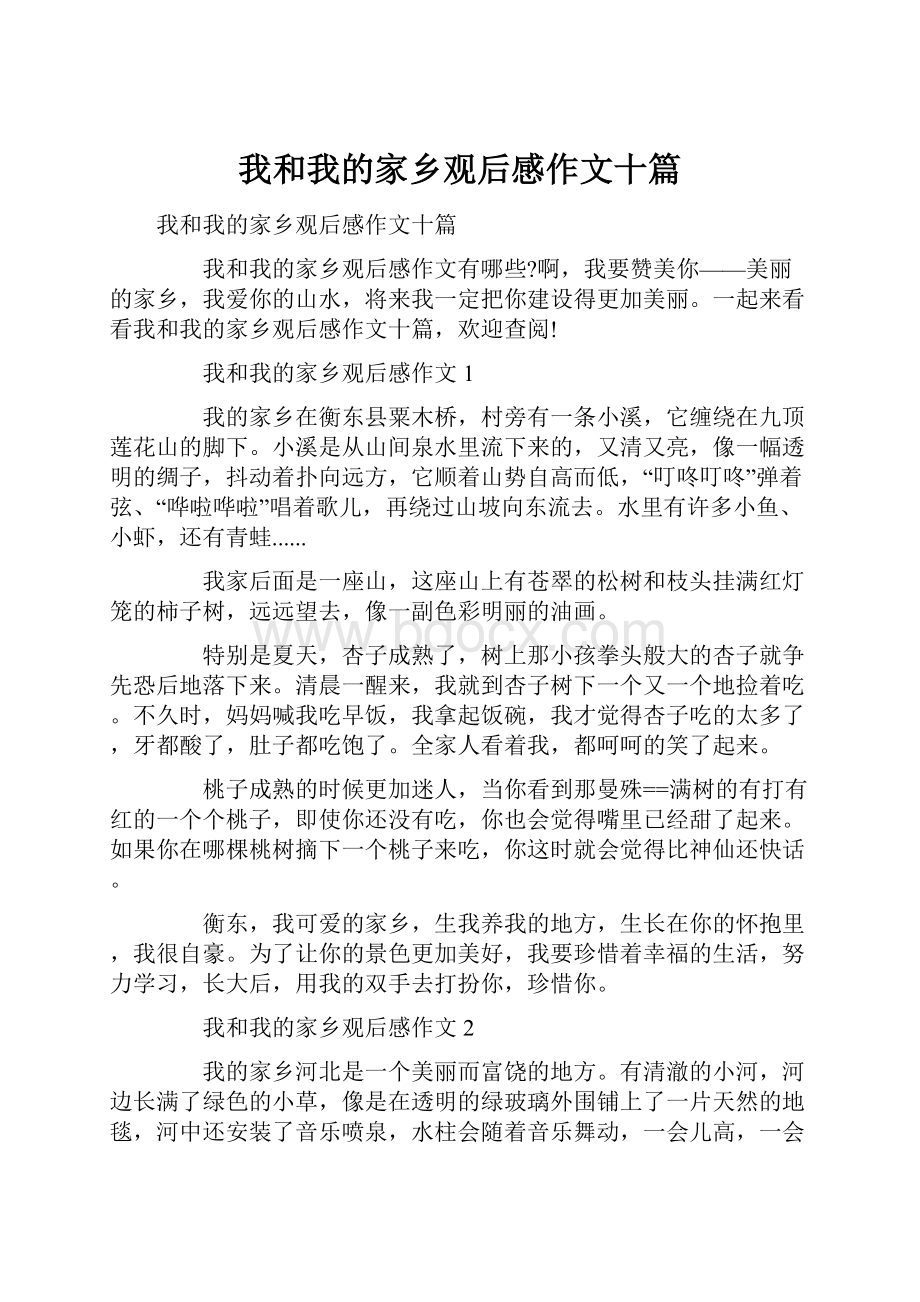 我和我的家乡观后感作文十篇Word文件下载.docx_第1页