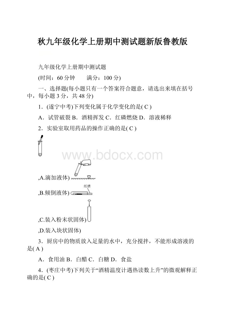 秋九年级化学上册期中测试题新版鲁教版.docx