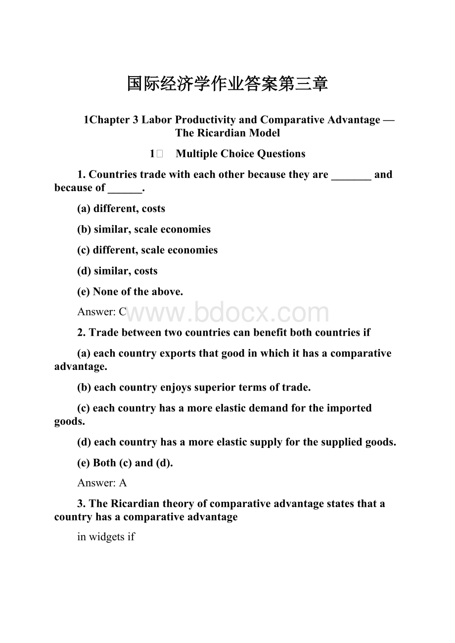 国际经济学作业答案第三章文档格式.docx