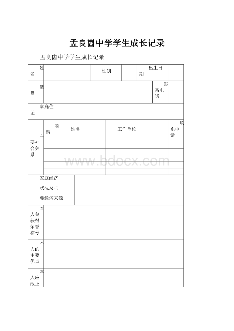 孟良崮中学学生成长记录.docx_第1页