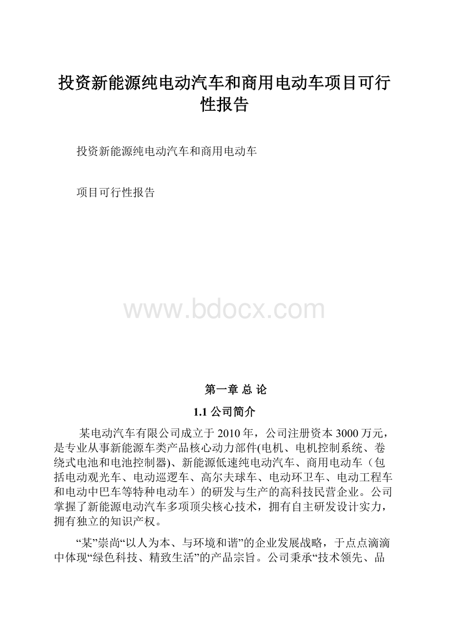 投资新能源纯电动汽车和商用电动车项目可行性报告.docx_第1页