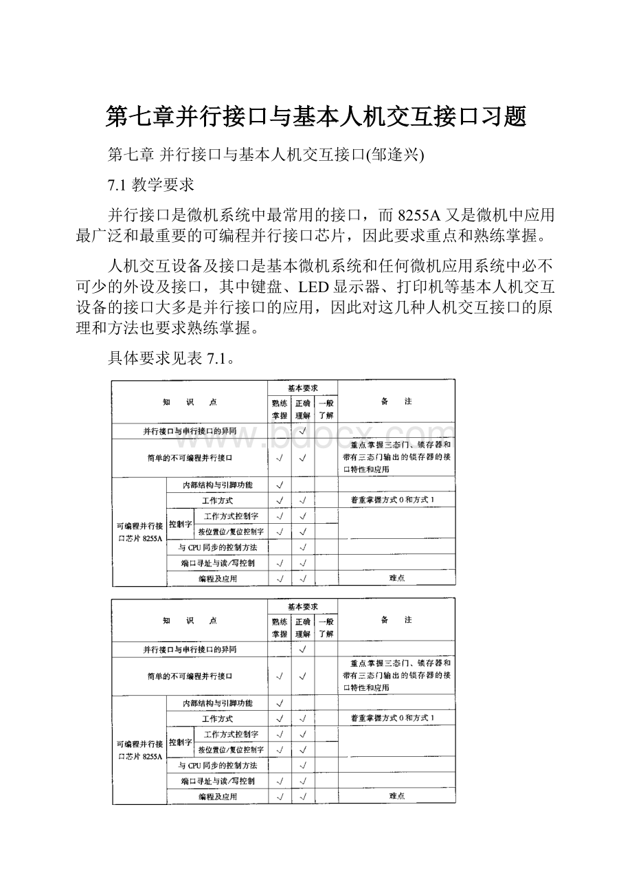 第七章并行接口与基本人机交互接口习题Word文件下载.docx