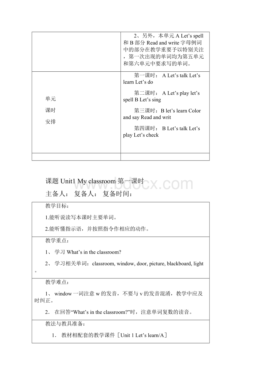 人教版英语四年级上册全册教案新教材.docx_第2页