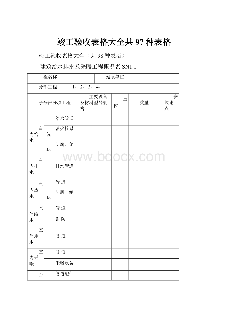 竣工验收表格大全共97种表格Word文档格式.docx