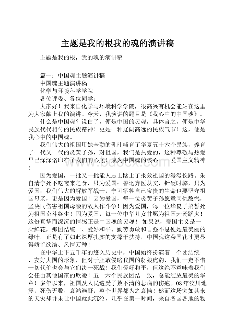 主题是我的根我的魂的演讲稿Word格式文档下载.docx