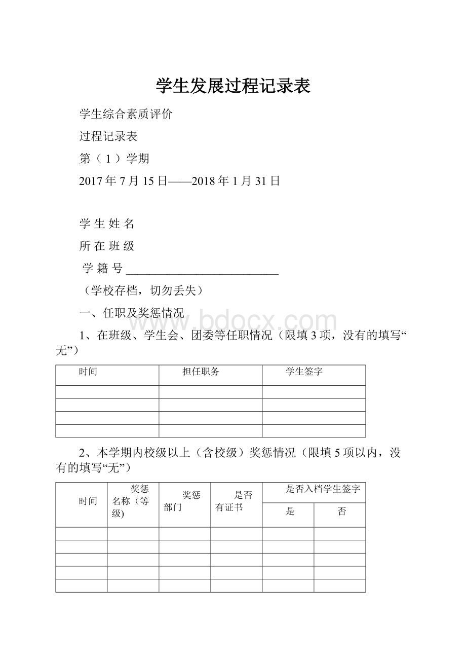 学生发展过程记录表文档格式.docx