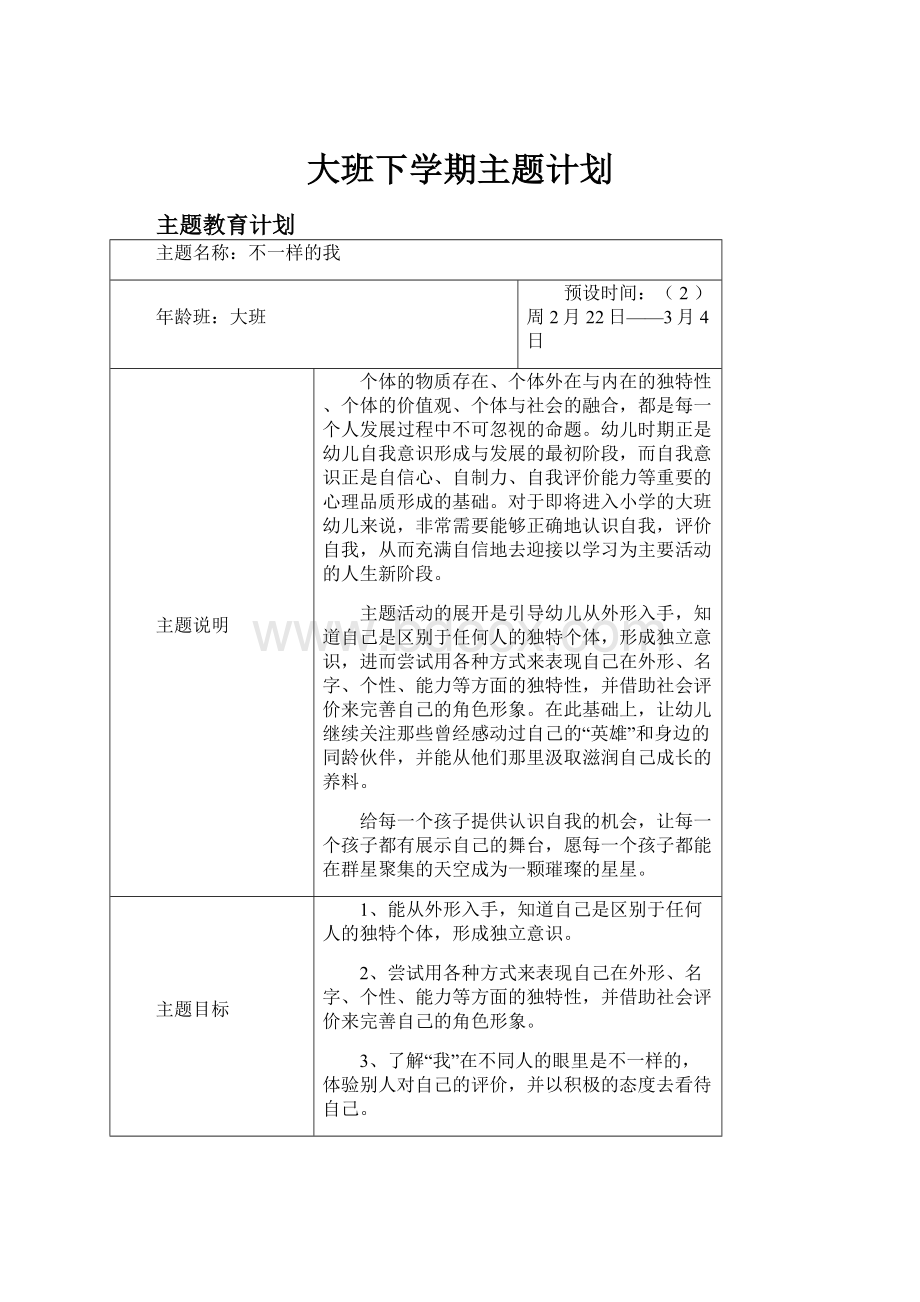 大班下学期主题计划Word文件下载.docx