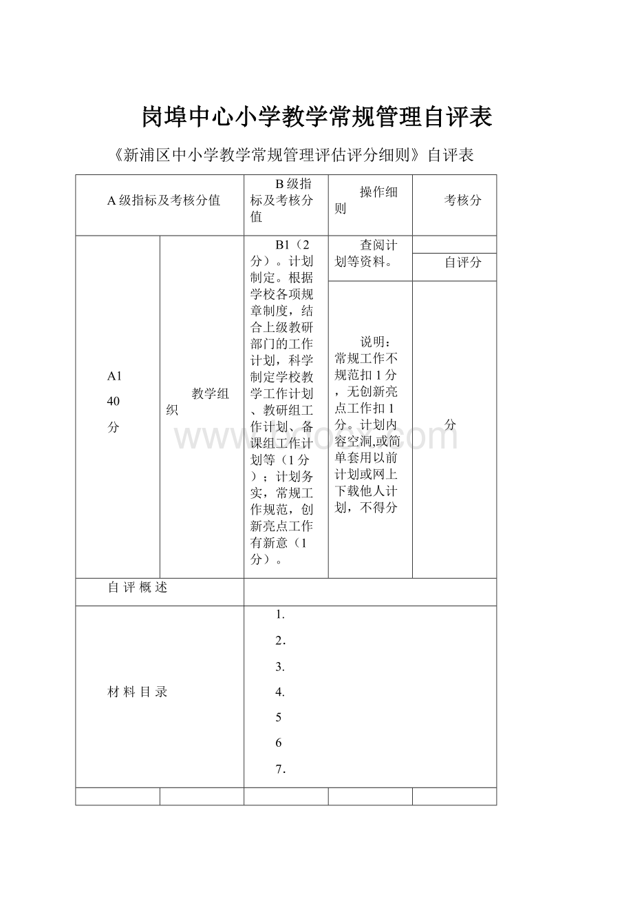 岗埠中心小学教学常规管理自评表Word文档下载推荐.docx_第1页