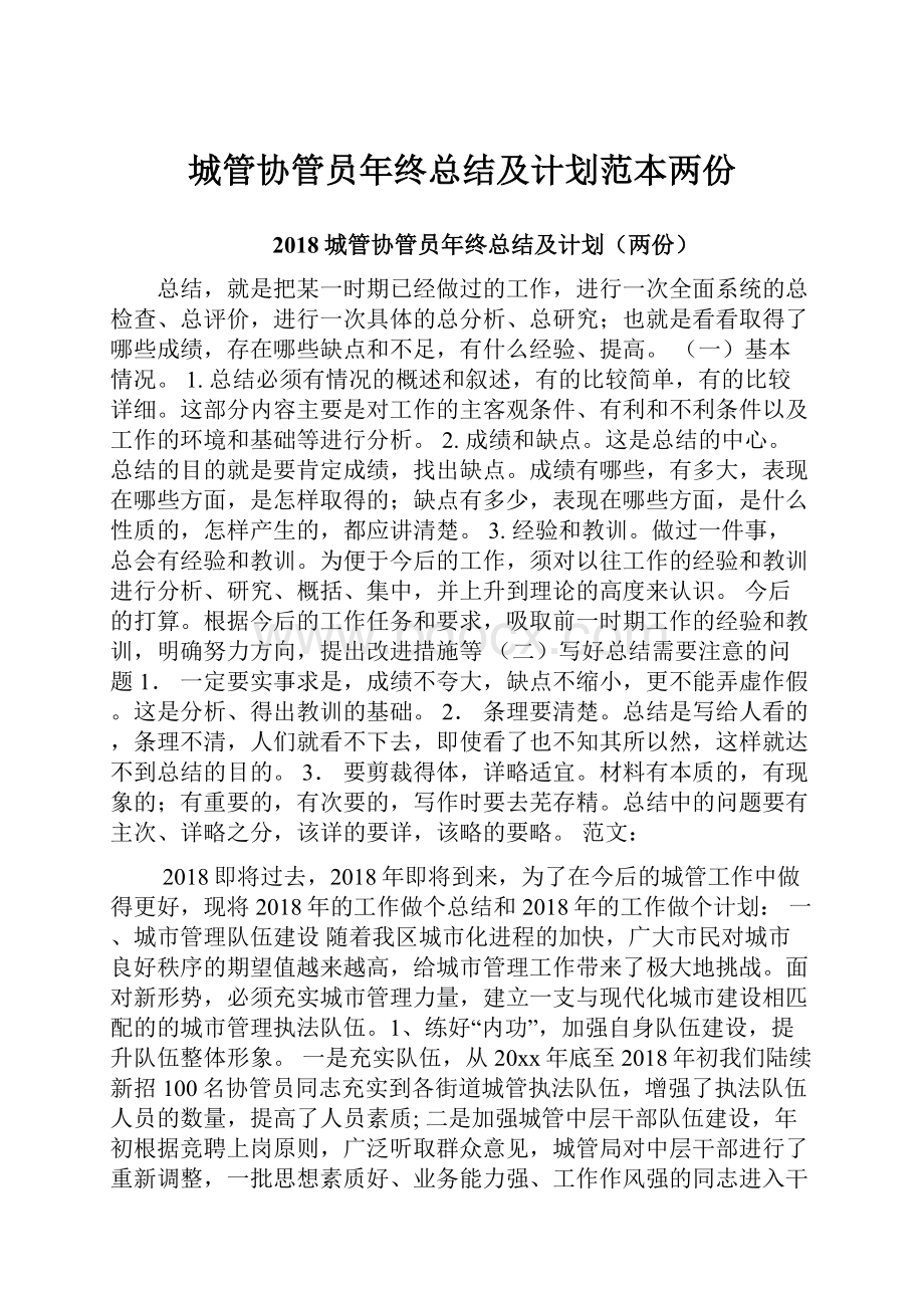 城管协管员年终总结及计划范本两份.docx_第1页