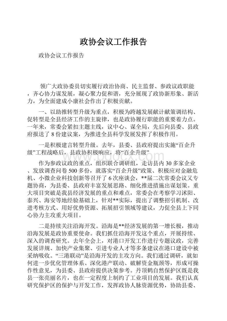 政协会议工作报告Word文档格式.docx