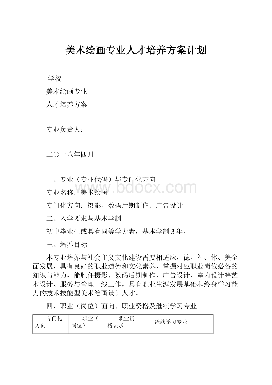 美术绘画专业人才培养方案计划.docx_第1页