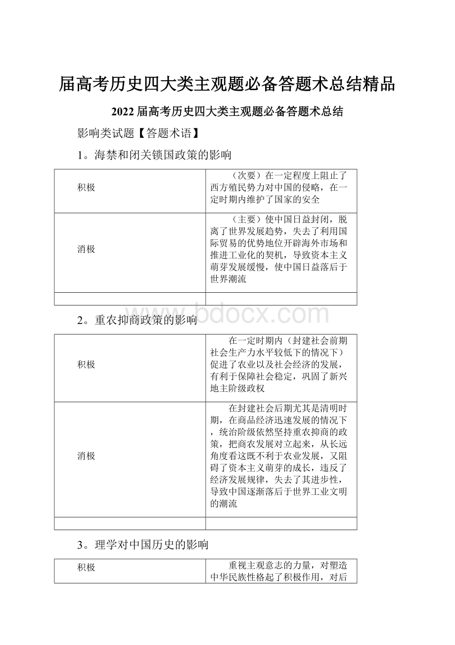 届高考历史四大类主观题必备答题术总结精品.docx_第1页