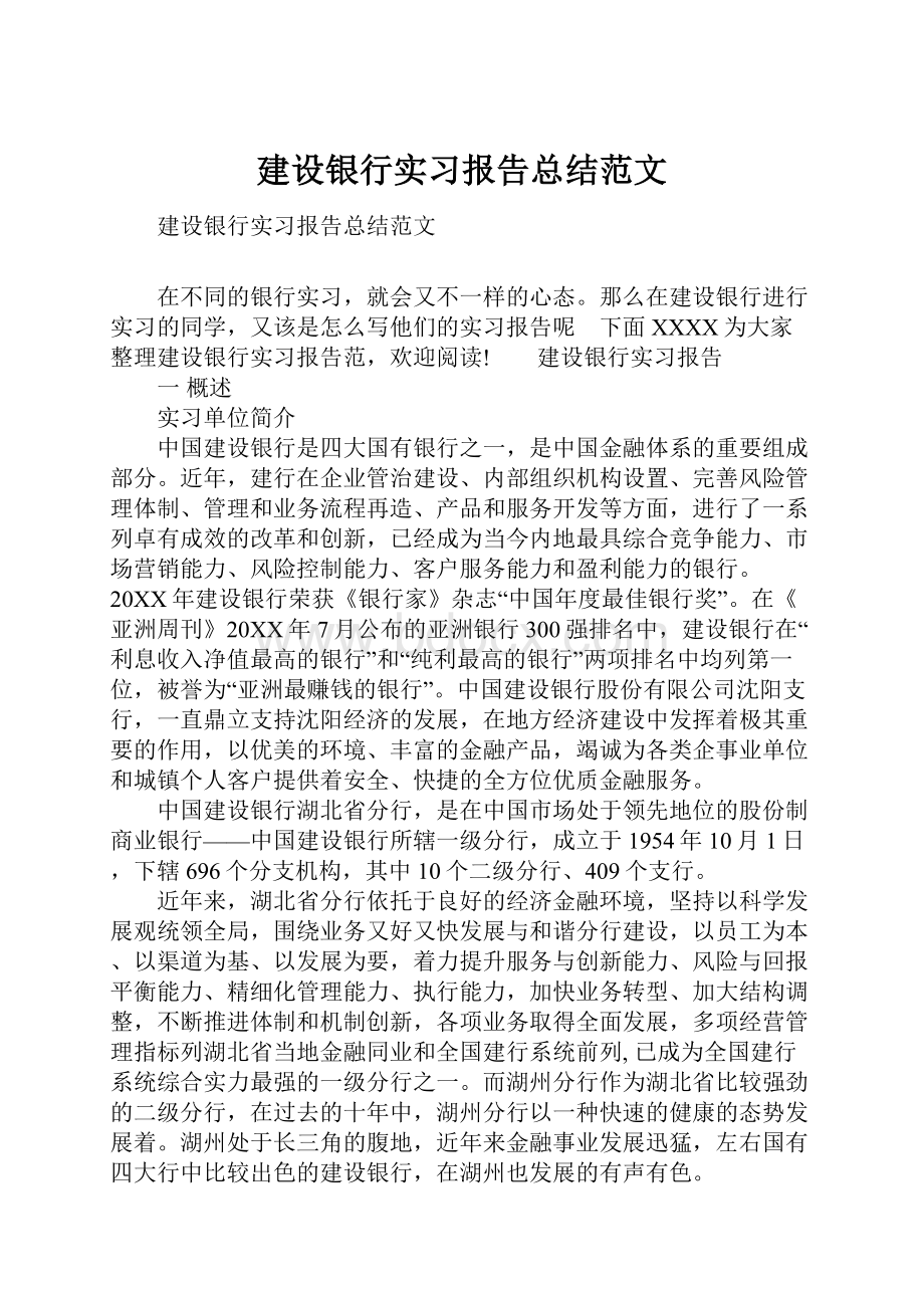 建设银行实习报告总结范文Word格式文档下载.docx_第1页