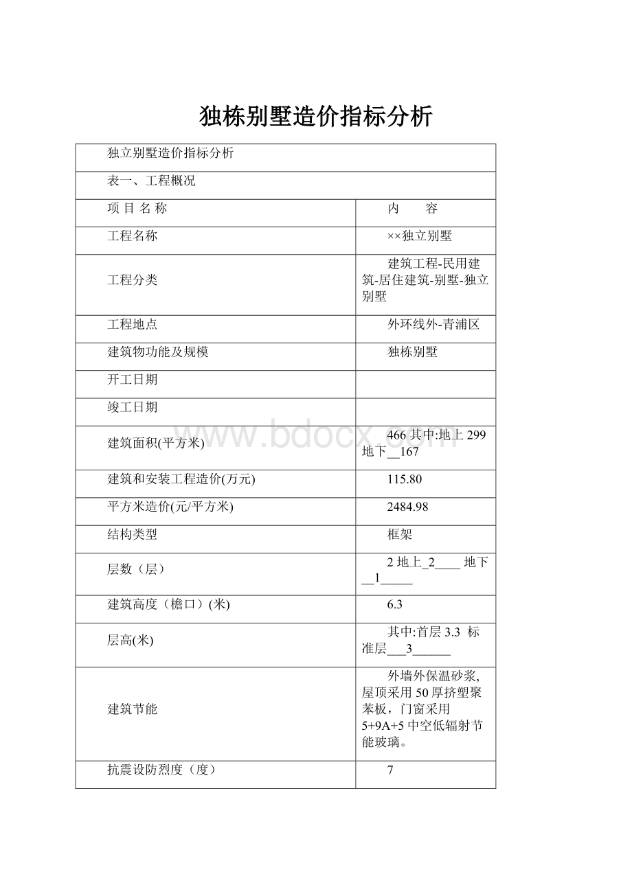 独栋别墅造价指标分析Word格式.docx_第1页