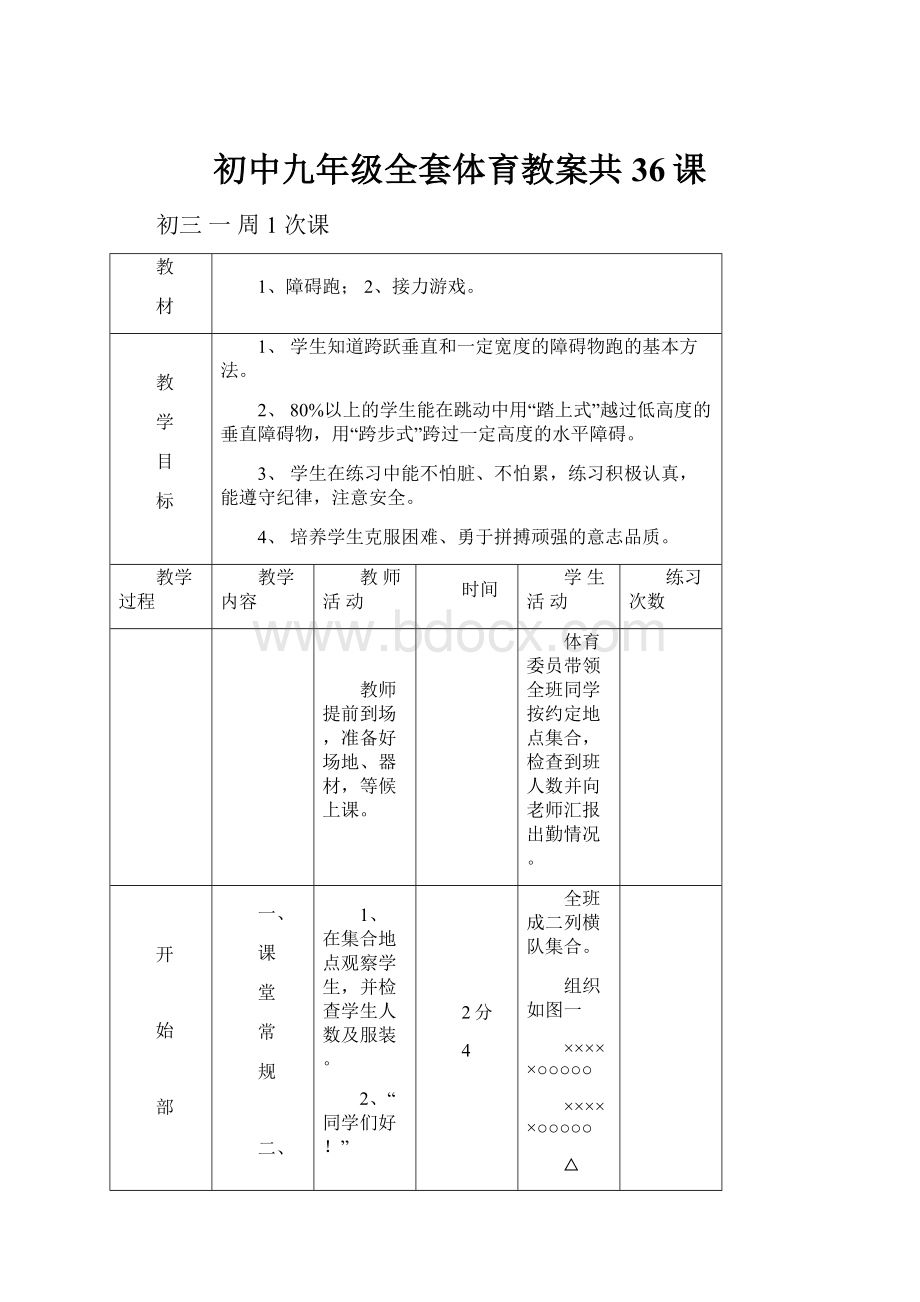 初中九年级全套体育教案共36课Word格式.docx_第1页