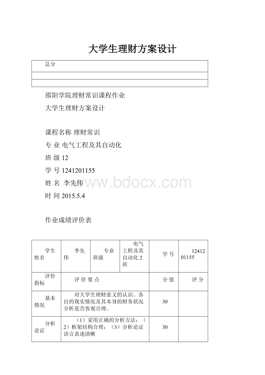 大学生理财方案设计.docx