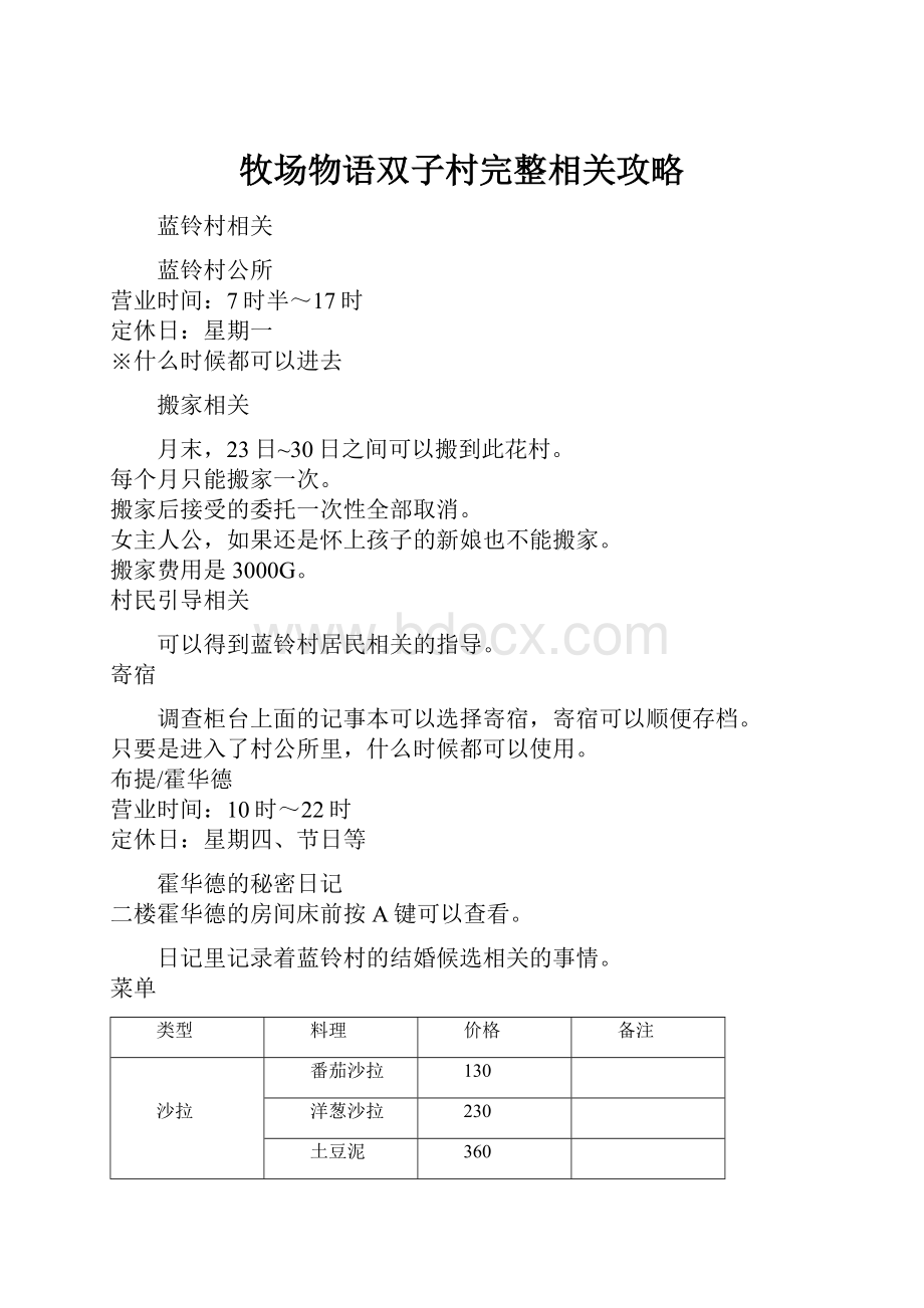 牧场物语双子村完整相关攻略.docx