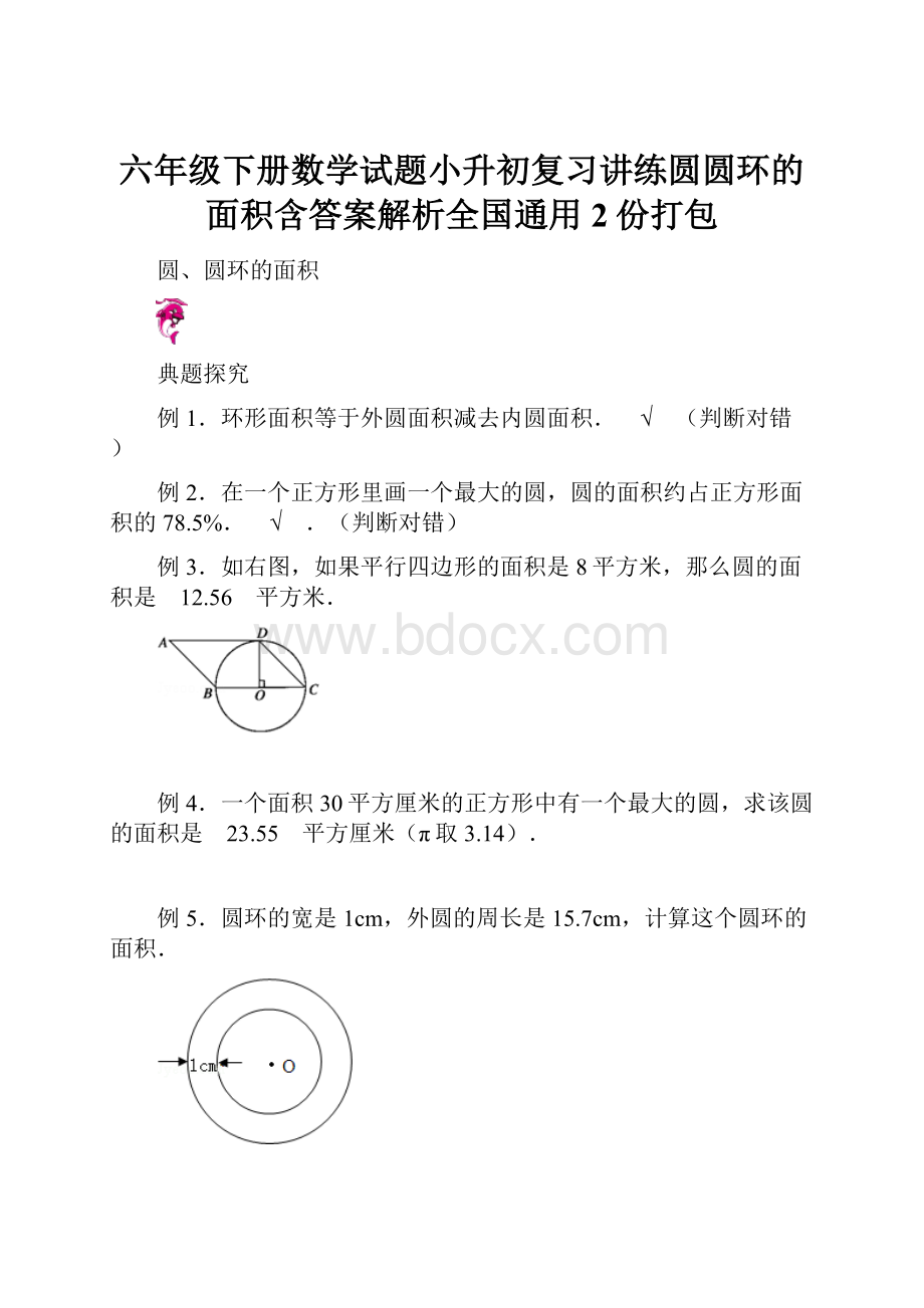 六年级下册数学试题小升初复习讲练圆圆环的面积含答案解析全国通用 2份打包.docx_第1页