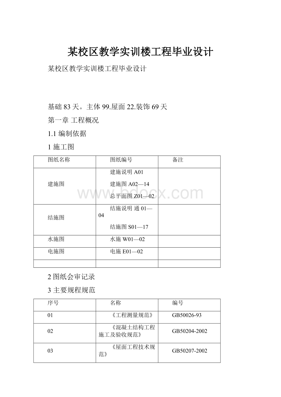 某校区教学实训楼工程毕业设计文档格式.docx