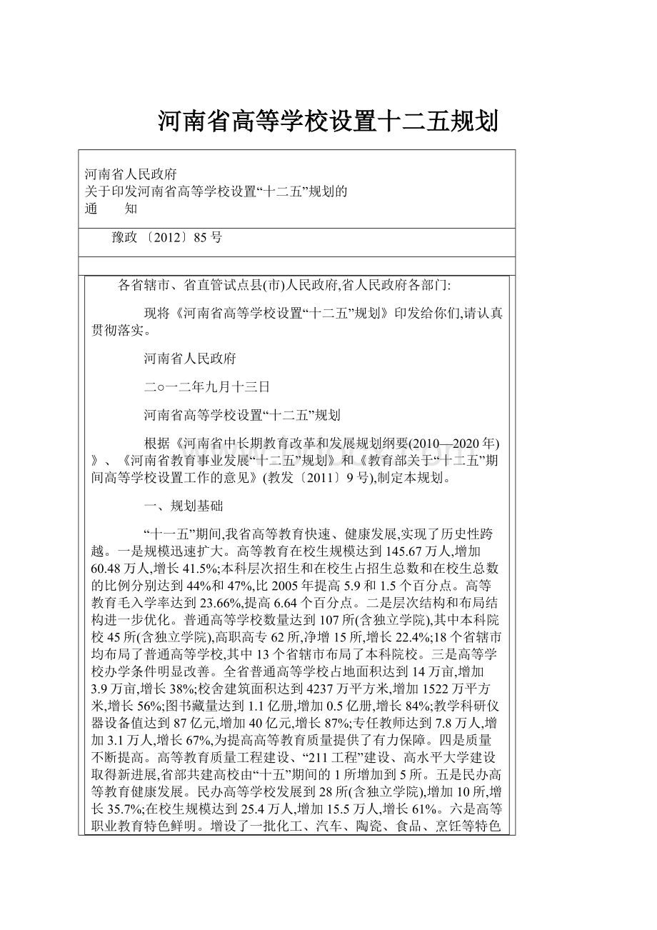 河南省高等学校设置十二五规划.docx_第1页