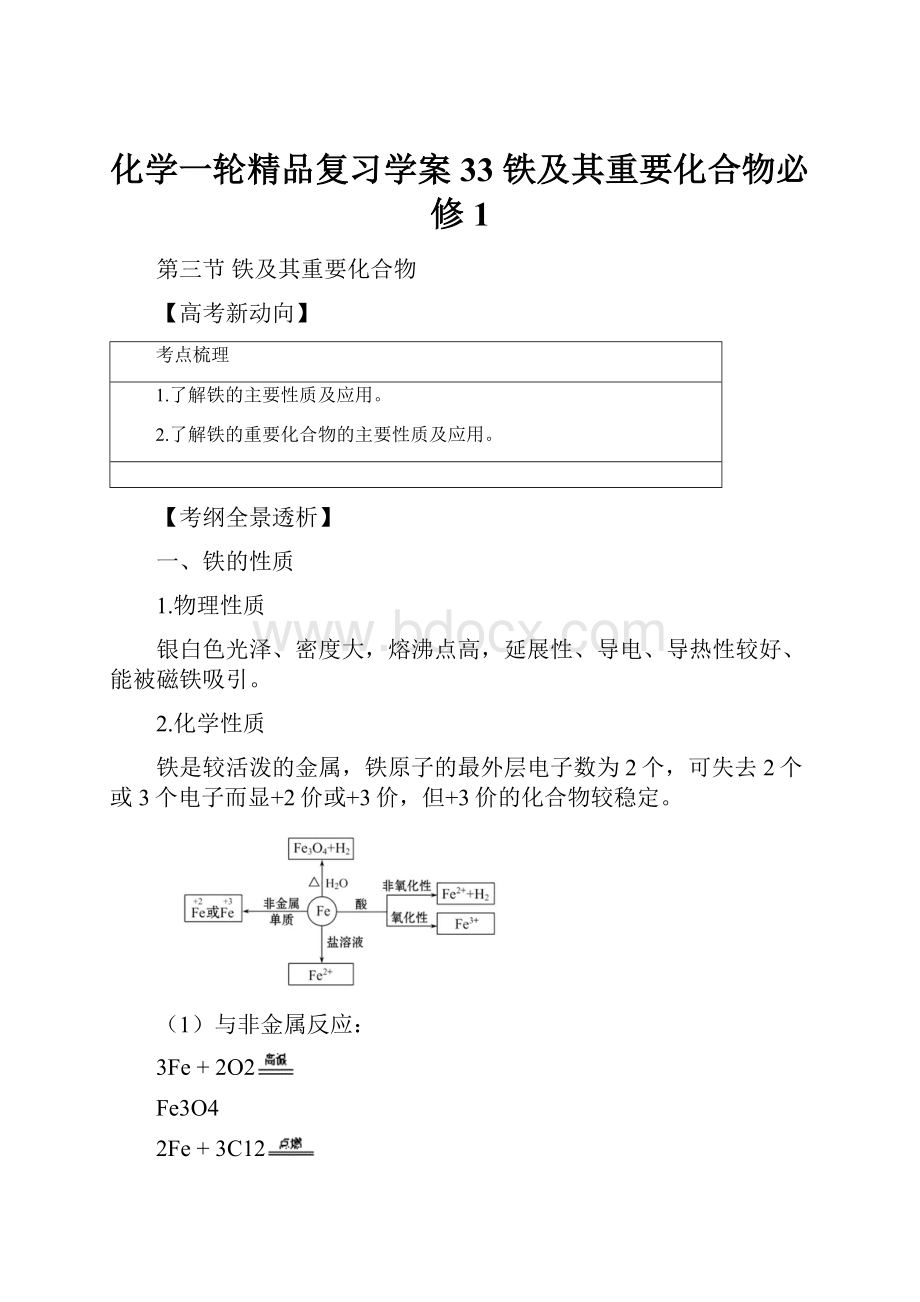 化学一轮精品复习学案33 铁及其重要化合物必修1.docx_第1页