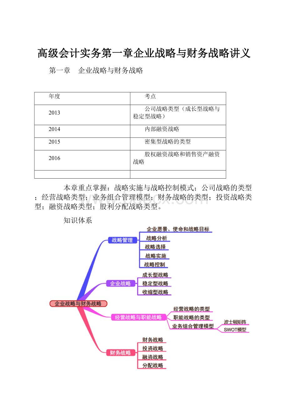 高级会计实务第一章企业战略与财务战略讲义Word文档格式.docx