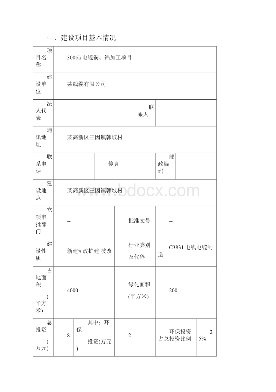 年产300吨电缆铜铝加工项目环评报告表文档格式.docx_第2页