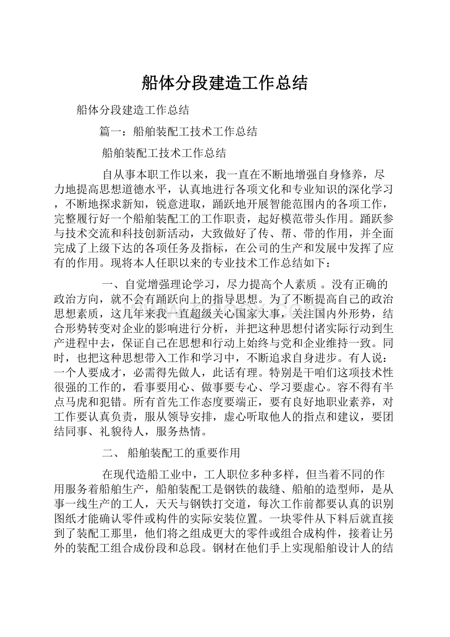 船体分段建造工作总结.docx