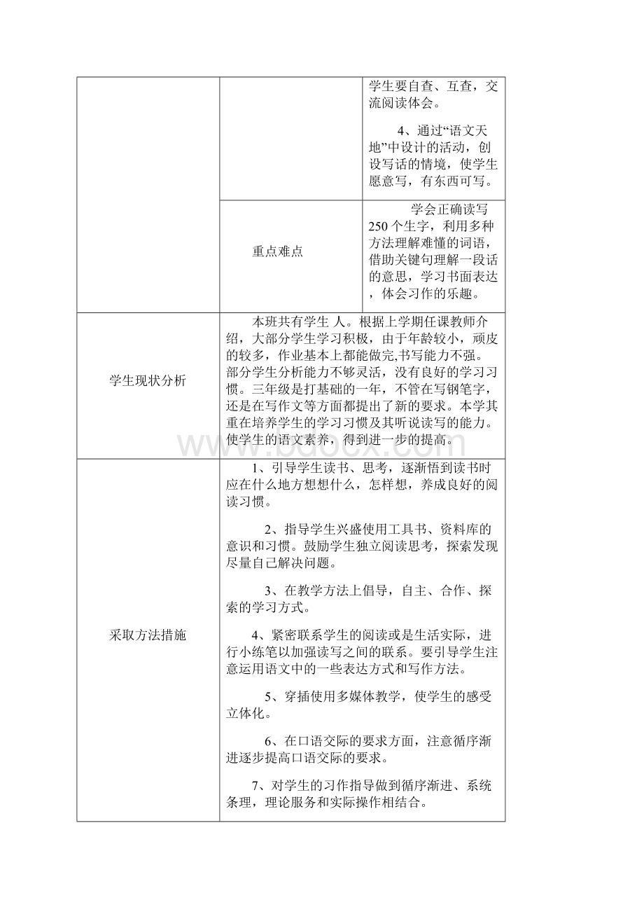 部编人教版小学语文三年级上册第一至八单元教学计划.docx_第3页