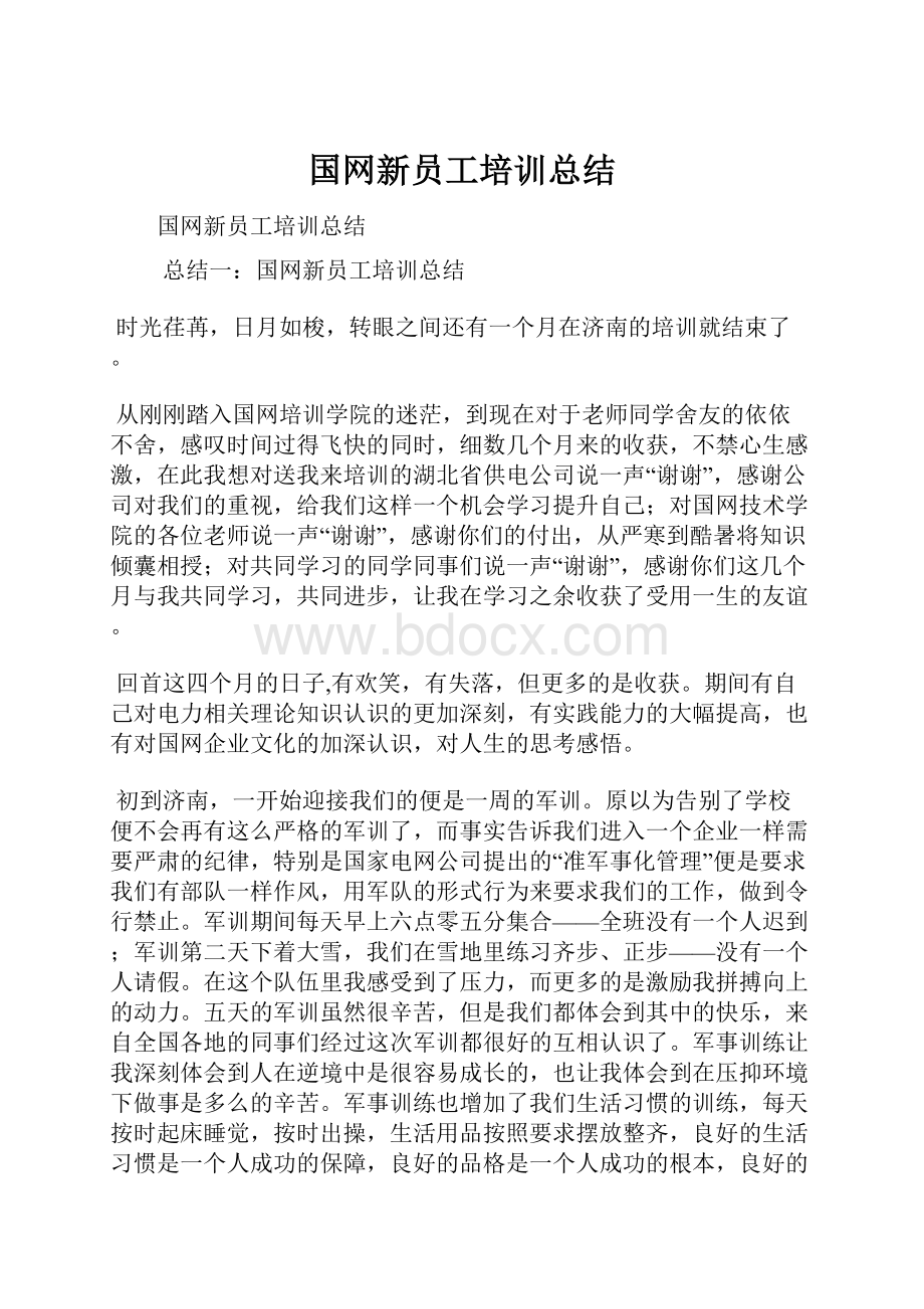 国网新员工培训总结Word文档格式.docx