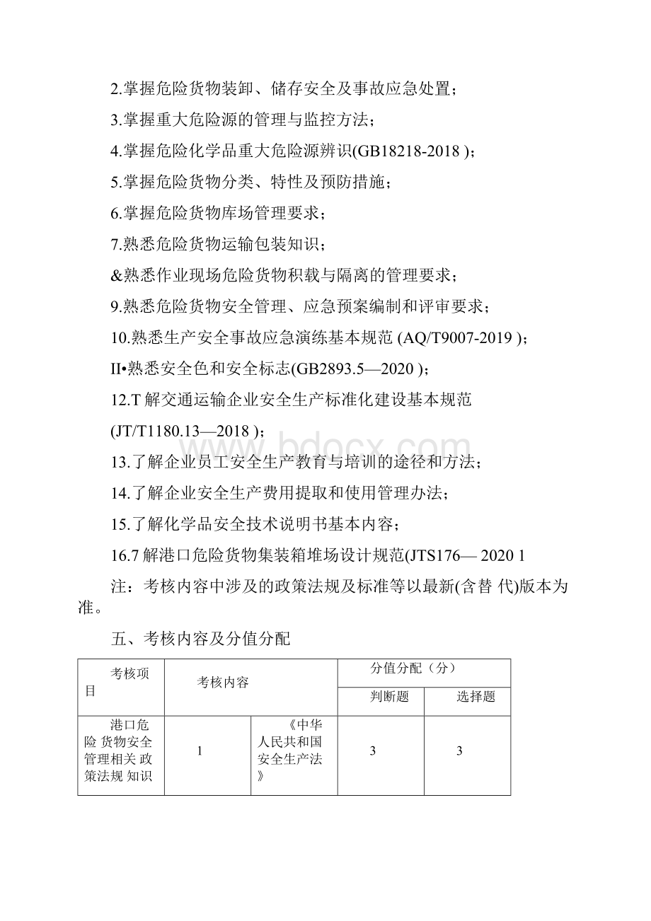 从事港口危险货物储存作业的港口经营人的主要负责人和安全生产管理人员安全生产知识和管理能力考核大纲Word格式文档下载.docx_第3页