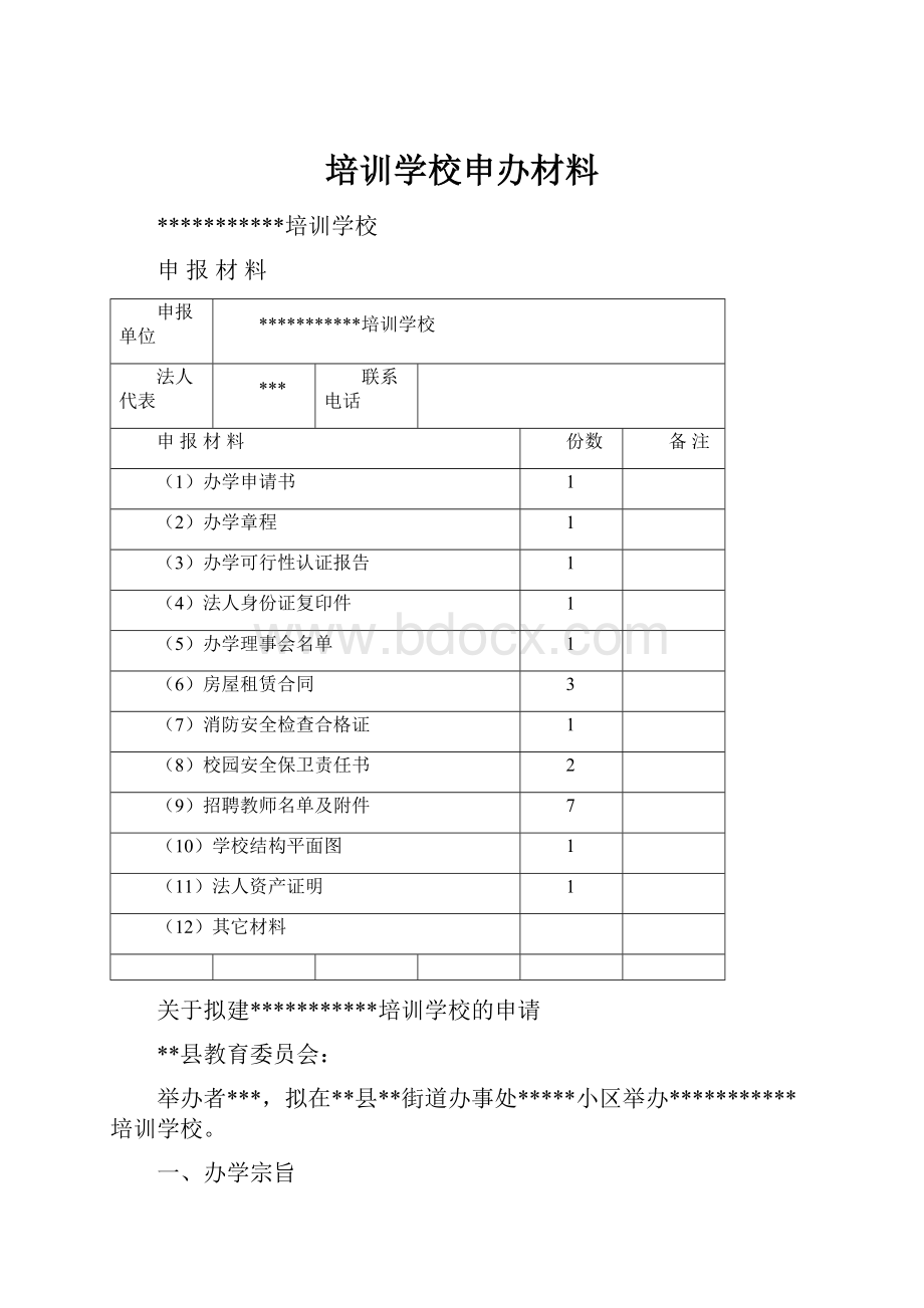 培训学校申办材料.docx_第1页