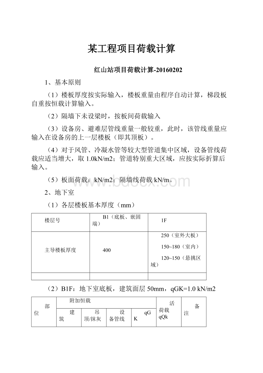 某工程项目荷载计算Word格式.docx_第1页