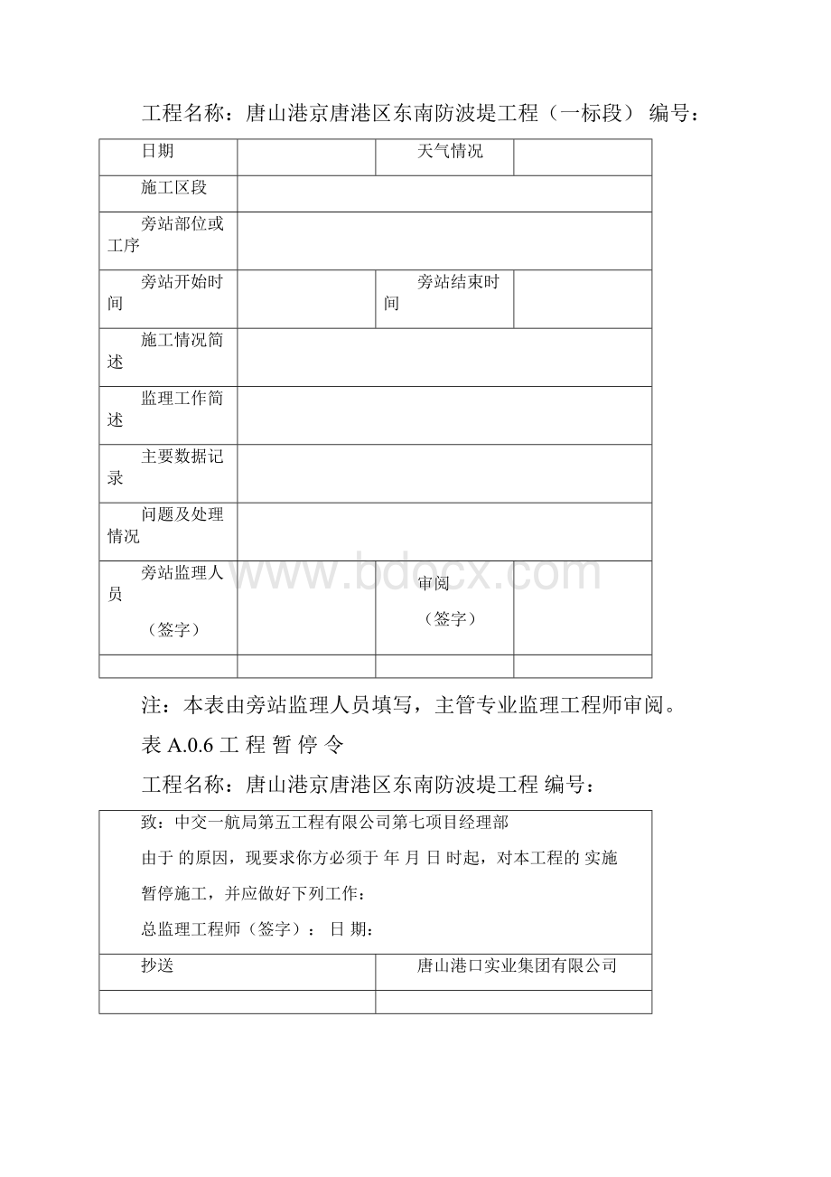 唐山港京唐港区东南防波堤工程最新水运监理规范表格全Word文档下载推荐.docx_第3页