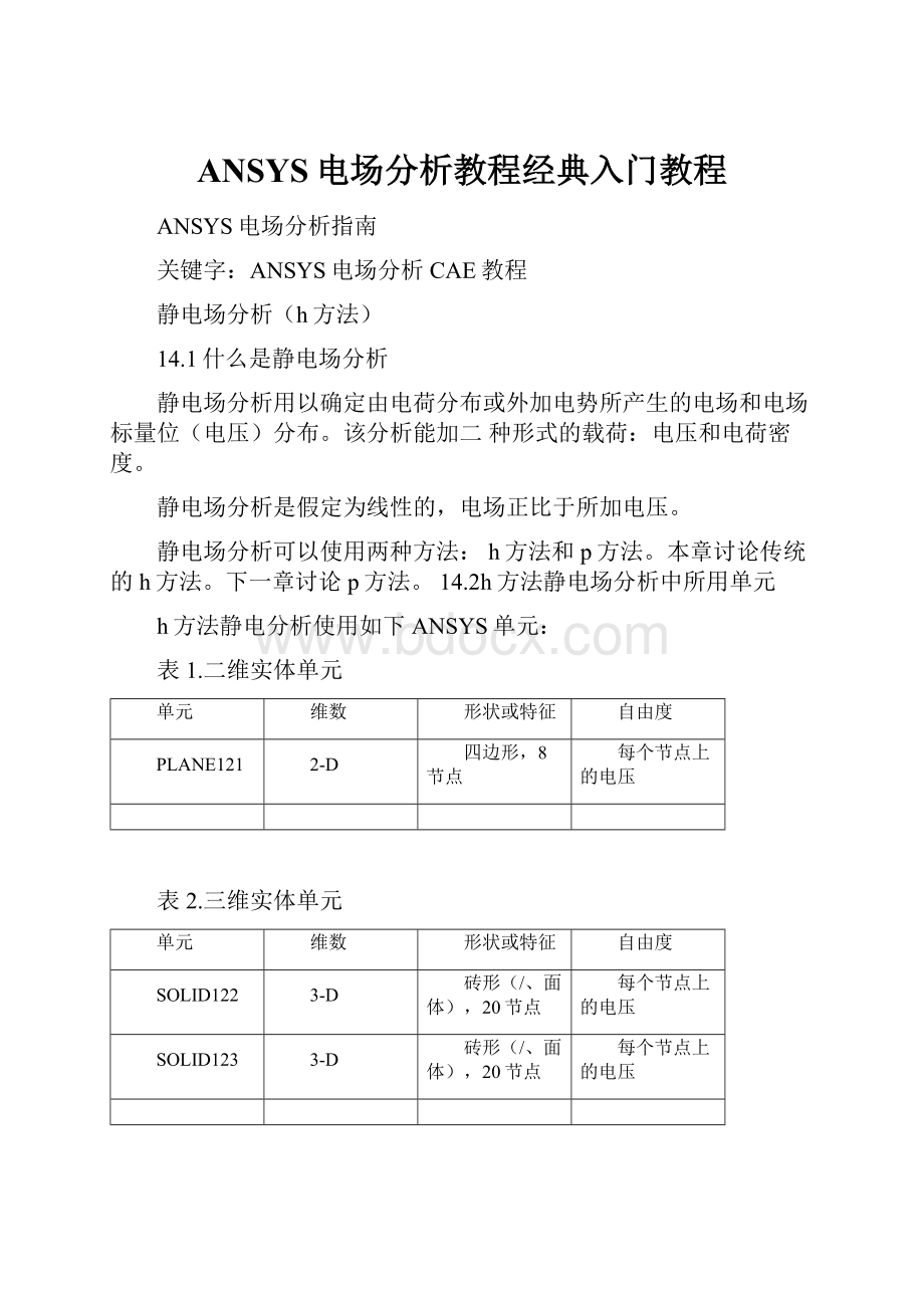 ANSYS电场分析教程经典入门教程.docx