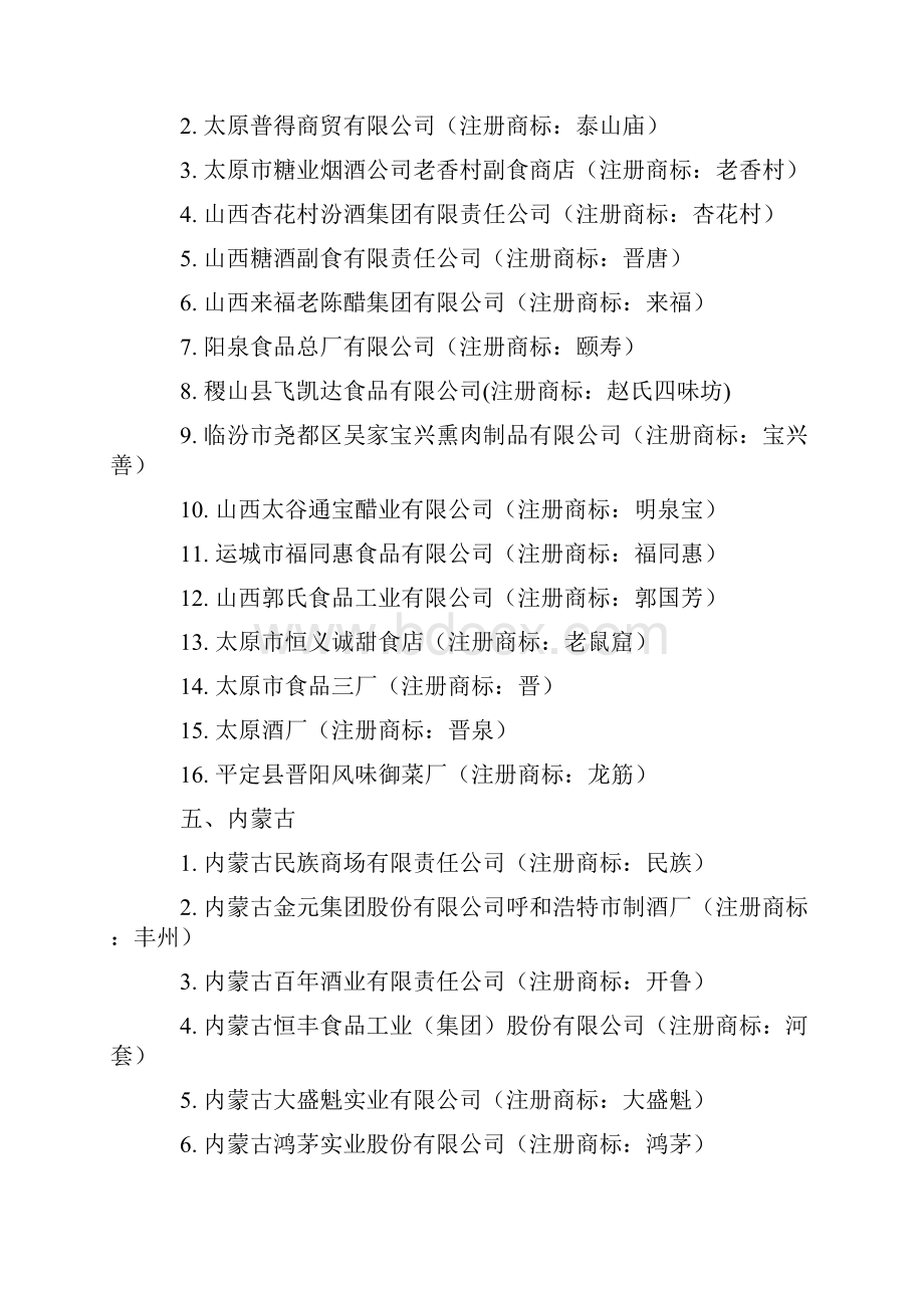 第二批保护与促进的中华老字号名录 零售食品类.docx_第3页