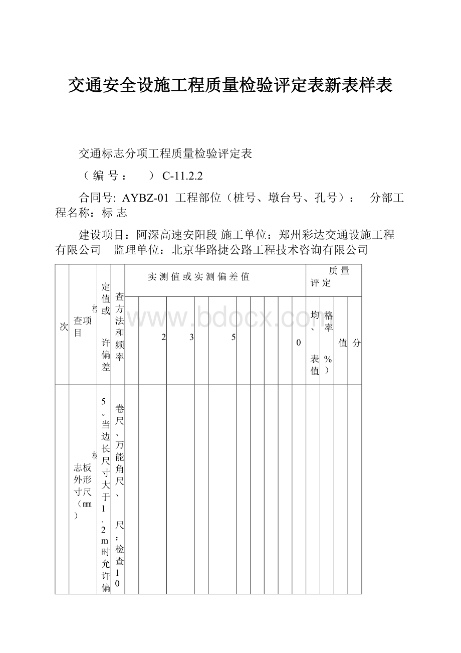 交通安全设施工程质量检验评定表新表样表Word文件下载.docx_第1页