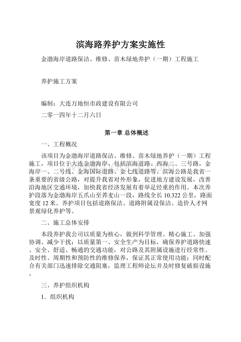 滨海路养护方案实施性.docx_第1页